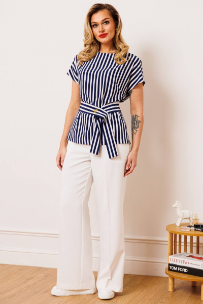 Блуза, брюки Мода Юрс 2910 молочный_полоска - фото 1