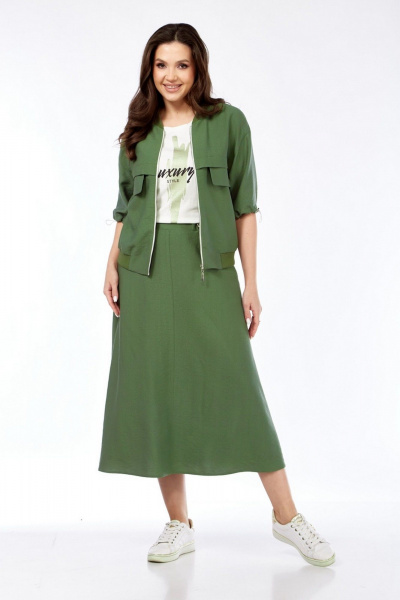Бомбер, майка, юбка Милора-стиль 1333 зеленый - фото 1