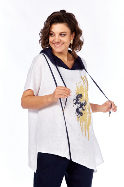 Блуза, брюки Диомант 2066 белый-синий - фото 7