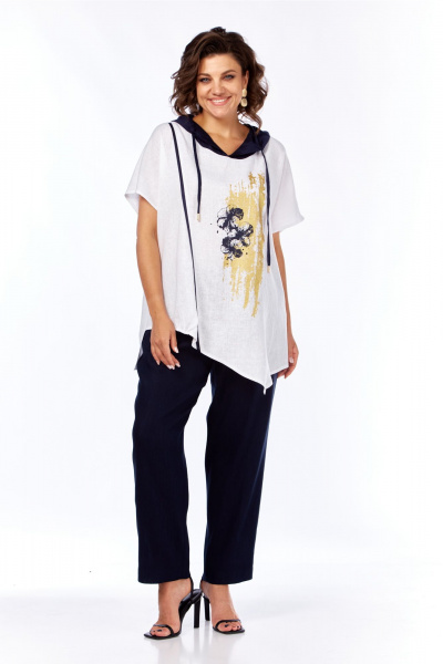 Блуза, брюки Диомант 2066 белый-синий - фото 6