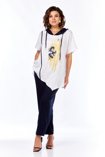 Блуза, брюки Диомант 2066 белый-синий - фото 5