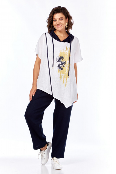 Блуза, брюки Диомант 2066 белый-синий - фото 1