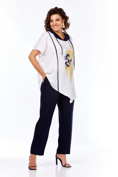 Блуза, брюки Диомант 2066 белый-синий - фото 4