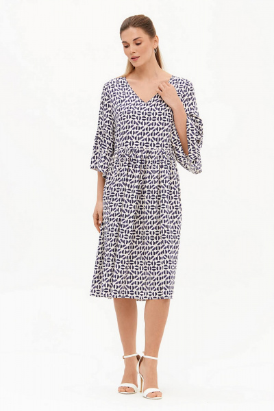 Платье Nelva 51725 молочно-синий принт - фото 5