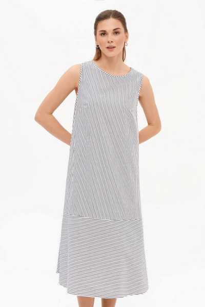 Платье Nelva 51726 молочный, серая полоска - фото 1