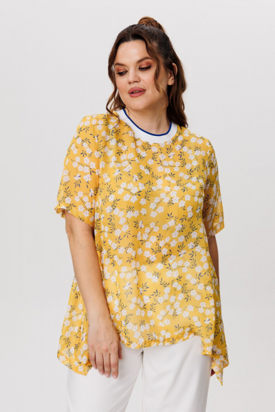 Блуза, брюки Michel chic 1415 горчичный-белый - фото 6