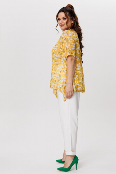 Блуза, брюки Michel chic 1415 горчичный-белый - фото 5