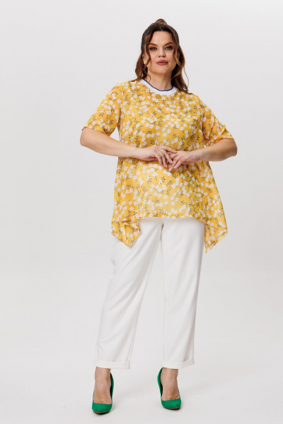 Блуза, брюки Michel chic 1415 горчичный-белый - фото 4