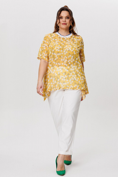 Блуза, брюки Michel chic 1415 горчичный-белый - фото 3