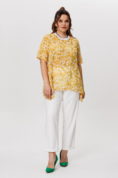 Блуза, брюки Michel chic 1415 горчичный-белый - фото 1