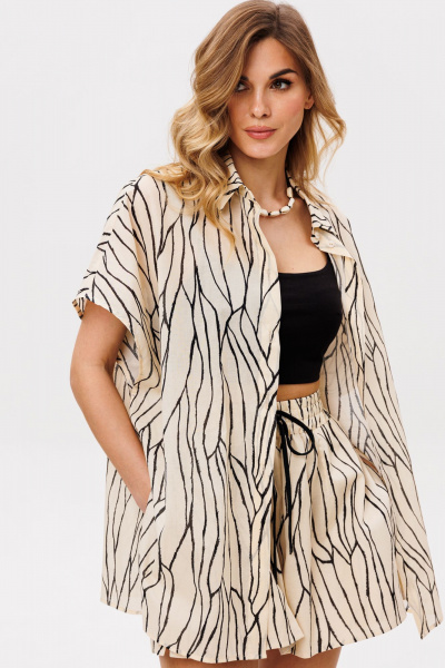 Блуза, шорты EOLA 2853 бежевый_черный_принт - фото 11