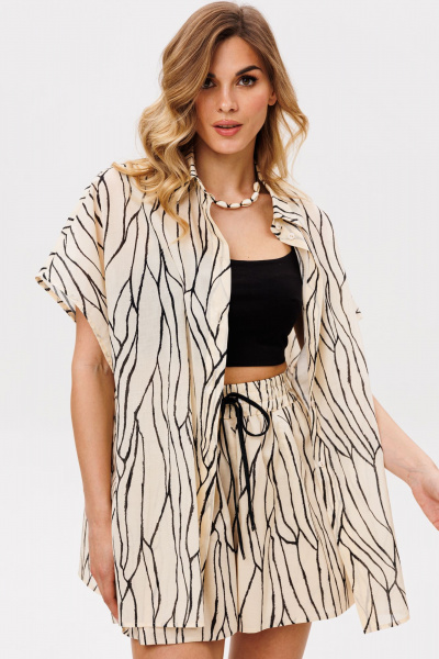 Блуза, шорты EOLA 2853 бежевый_черный_принт - фото 10