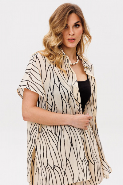 Блуза, шорты EOLA 2853 бежевый_черный_принт - фото 9