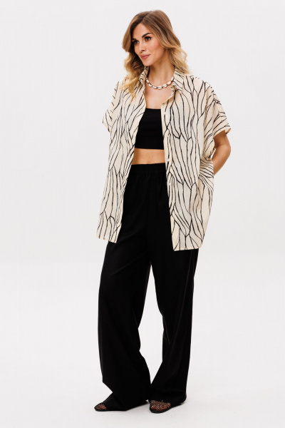 Блуза EOLA 2874 бежевый_черный_принт - фото 2