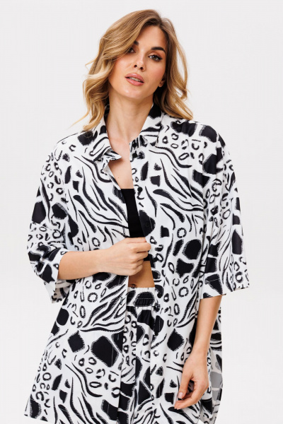 Блуза, брюки EOLA 2858 молочный_черный_принт - фото 11