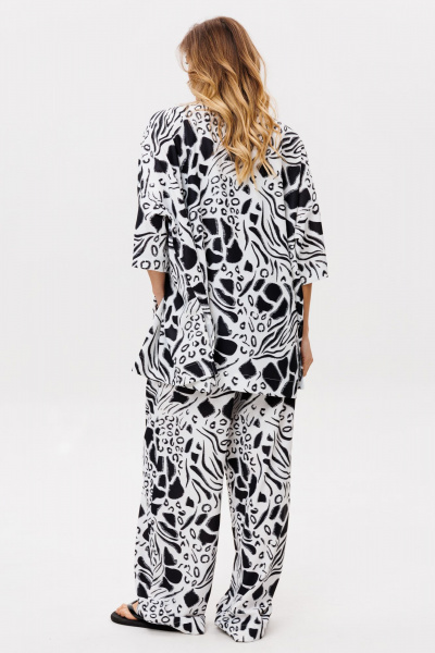 Блуза, брюки EOLA 2858 молочный_черный_принт - фото 2