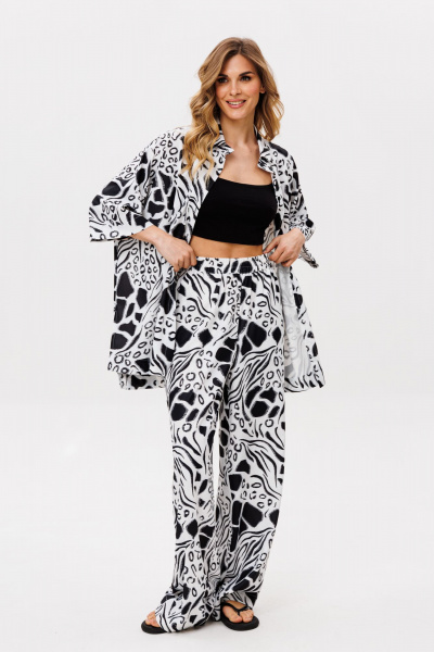Блуза, брюки EOLA 2858 молочный_черный_принт - фото 6