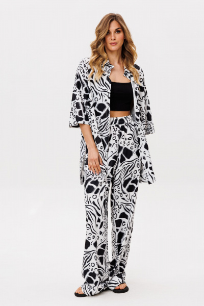 Блуза, брюки EOLA 2858 молочный_черный_принт - фото 5