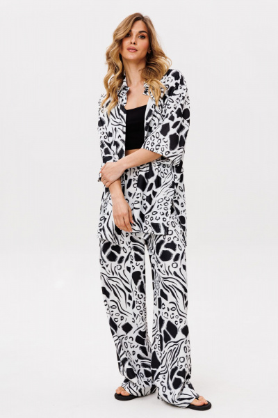 Блуза, брюки EOLA 2858 молочный_черный_принт - фото 3
