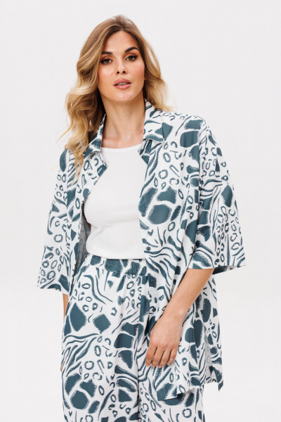 Блуза, брюки EOLA 2858 молочный_синий_принт - фото 8