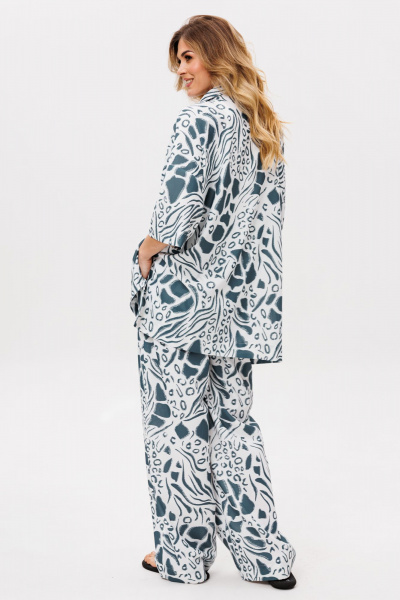 Блуза, брюки EOLA 2858 молочный_синий_принт - фото 2