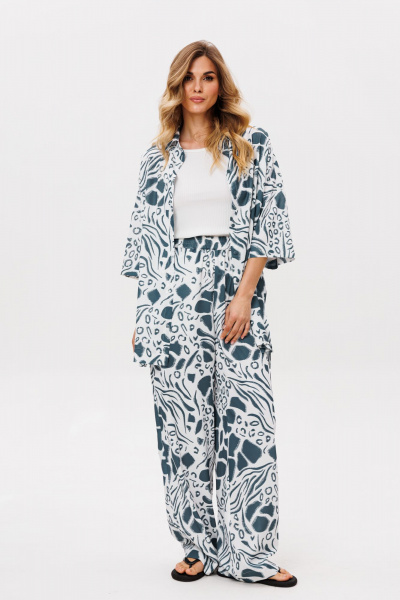 Блуза, брюки EOLA 2858 молочный_синий_принт - фото 7