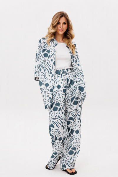 Блуза, брюки EOLA 2858 молочный_синий_принт - фото 6