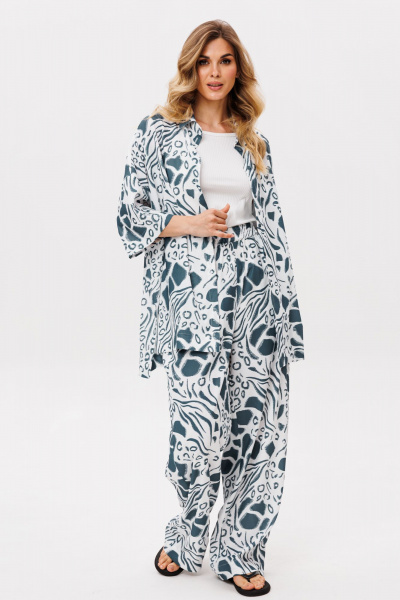 Блуза, брюки EOLA 2858 молочный_синий_принт - фото 5