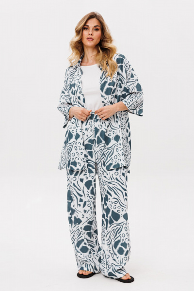 Блуза, брюки EOLA 2858 молочный_синий_принт - фото 1