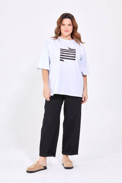 Джемпер oversize спущенные плечи с печатью и неровной линией Rivoli 6036 - фото 5