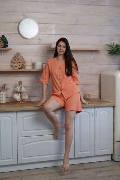 Оранжевая блуза и шорты для дома из трикотажа Купалинка 669200.170-176 коралл - фото 6