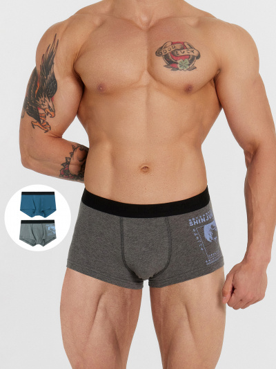 Трусы Mark Formelle 411188-2/25-5144П-5 серый_меланж_4348_F_морская_волна_печать_2_сл_1тр_ - фото 1