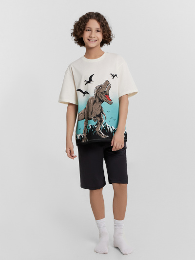 Футболка, шорты Mark Formelle 563327/24-30791ПП-0 молочный_обсидиан_печать_3_сл_на_пол - фото 1