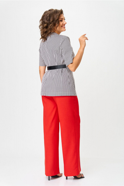 Брюки, жакет Орхидея 1572 черно-белая полоска_красный - фото 3