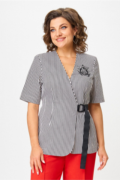 Брюки, жакет Орхидея 1572 черно-белая полоска_красный - фото 7