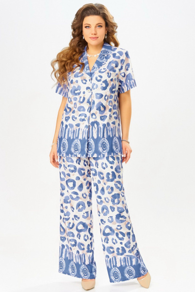 Блуза, брюки Fita 3081 бежево-синий - фото 5