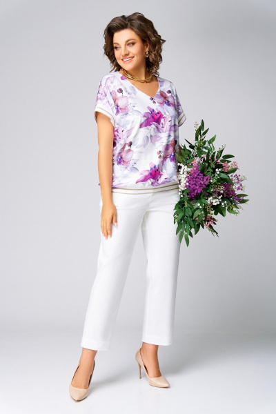 Блуза Swallow 839.2 молочный/лилово-серые_лилии - фото 21
