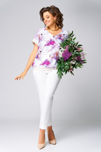 Блуза Swallow 839.2 молочный/лилово-серые_лилии - фото 19