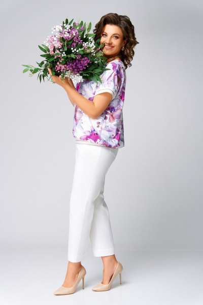 Блуза Swallow 839.2 молочный/лилово-серые_лилии - фото 17