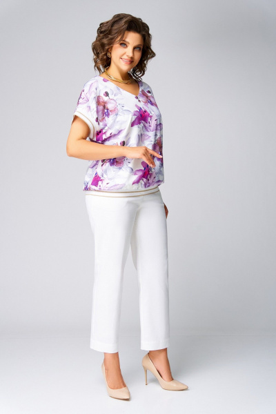 Блуза Swallow 839.2 молочный/лилово-серые_лилии - фото 9