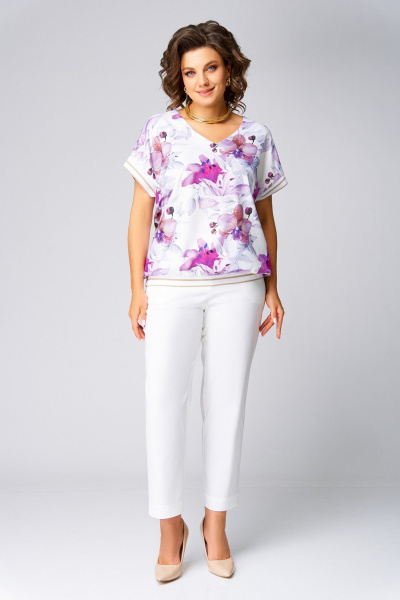 Блуза Swallow 839.2 молочный/лилово-серые_лилии - фото 3
