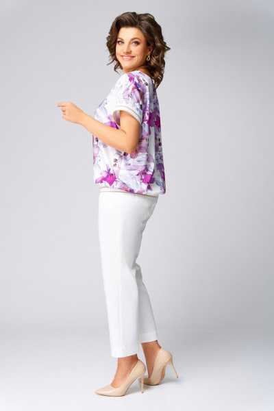 Блуза Swallow 839.2 молочный/лилово-серые_лилии - фото 5