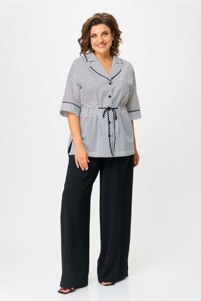 Брюки, жакет Орхидея 1573 черно_белый_горох_черный - фото 1