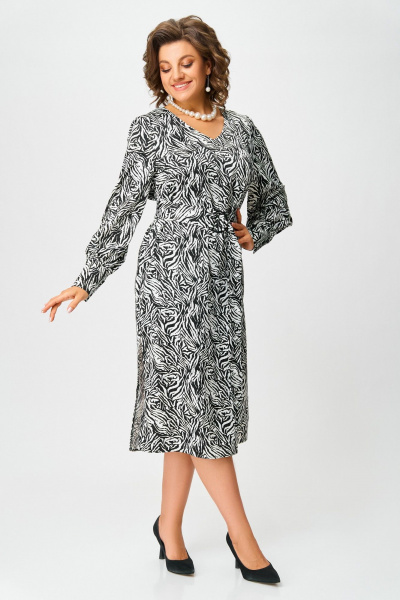 Классическое платье из вискозы с карманами и разрезами Swallow 663.1 принт_зебра_черная - фото 9