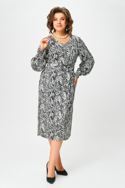 Классическое платье из вискозы с карманами и разрезами Swallow 663.1 принт_зебра_черная - фото 3