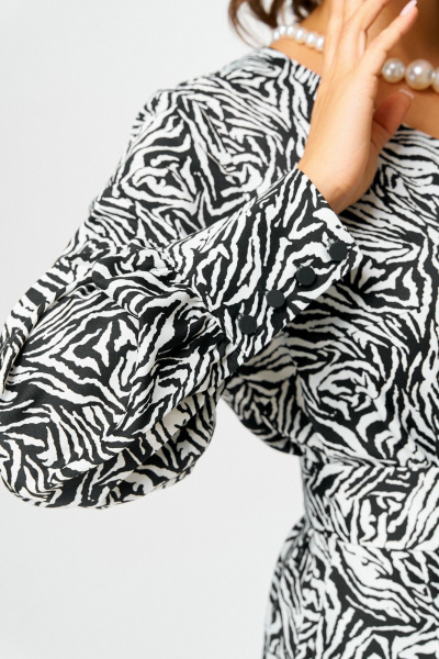 Классическое платье из вискозы с карманами и разрезами Swallow 663.1 принт_зебра_черная - фото 7