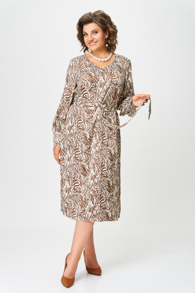 Платье из мягкой вискозной ткани с карманами и разрезами Swallow 663 принт_рыжая_зебра - фото 11