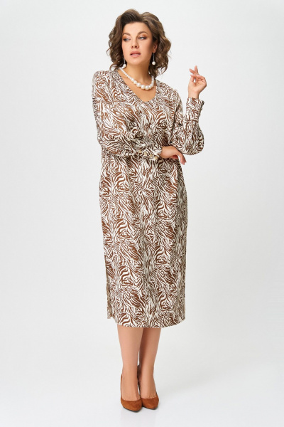 Платье из мягкой вискозной ткани с карманами и разрезами Swallow 663 принт_рыжая_зебра - фото 2