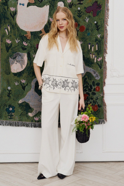 Брюки, рубашка Lokka 1628 молочный/черный_принт - фото 1