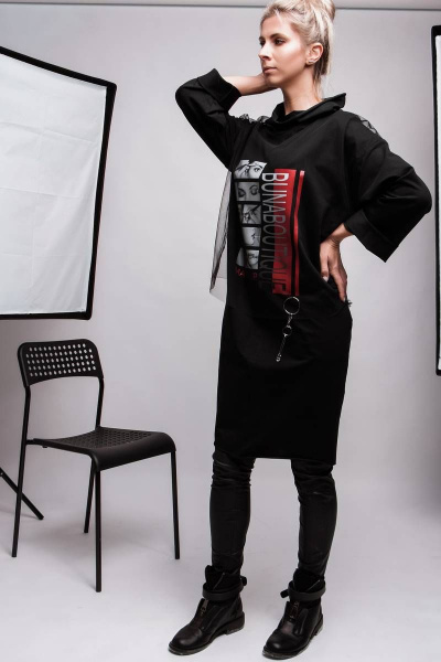 Платье оверсайз с принтом, высоким воротником-хомутом BUNABOUTIQUE 2008 - фото 5